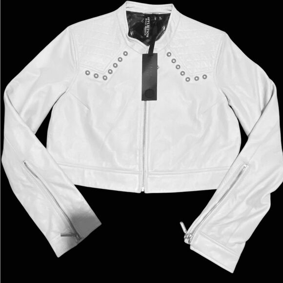 Affliction | Women’s Affliction White Leather jacket studded crop jacket NWT XL - Picture 11 of 13